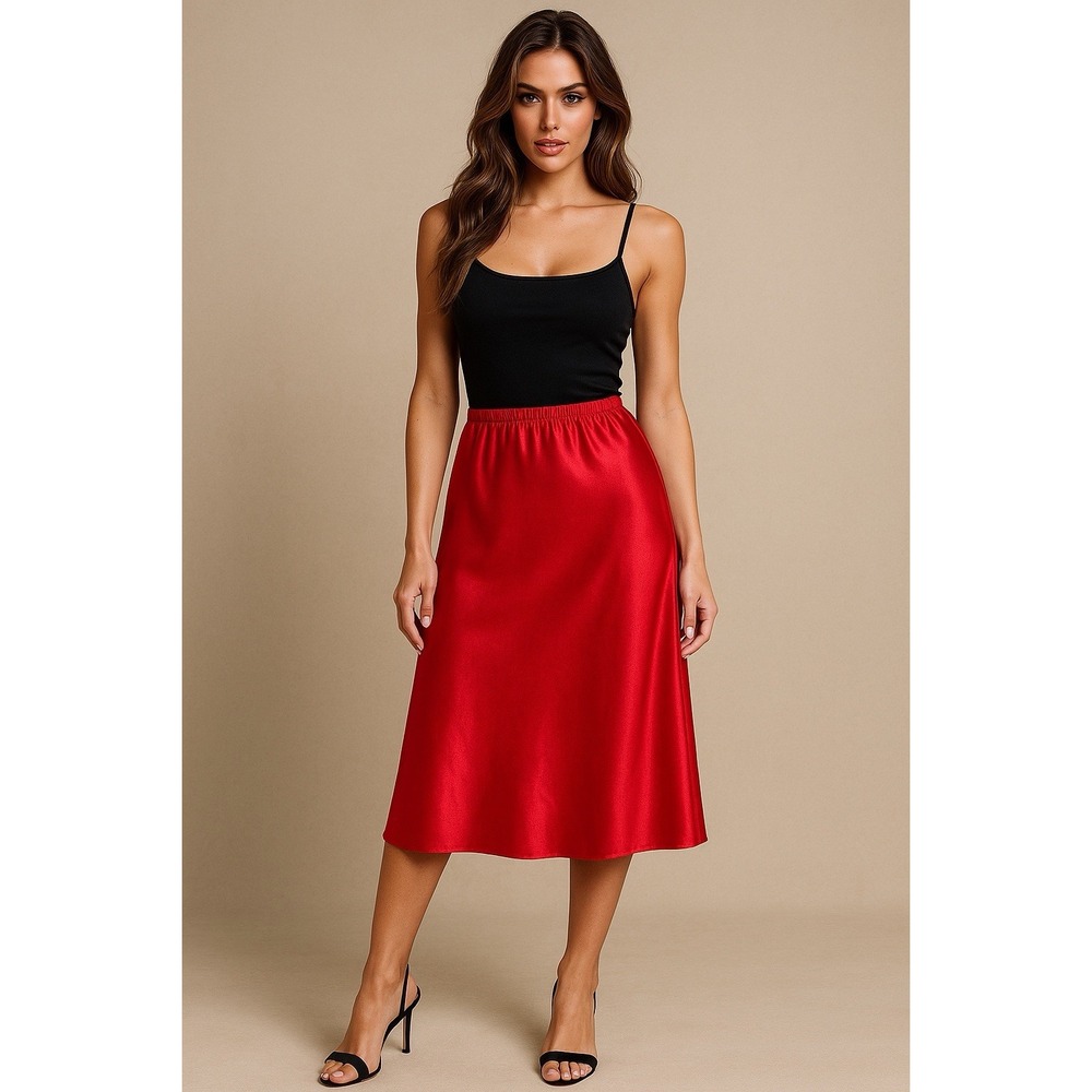 VTG Wondermaid Red Satin Slip‎ Skirt Womens M 28.5" Coquette NYE Holiday